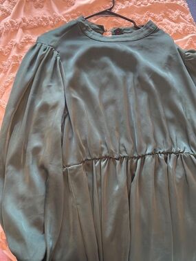SHEIN Olive Green Mini Dress with Long Puff Sleeves